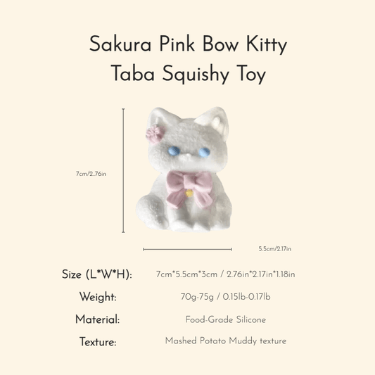 Sakura Pink Bow Kitty Taba Squishy Toy - Squooshland